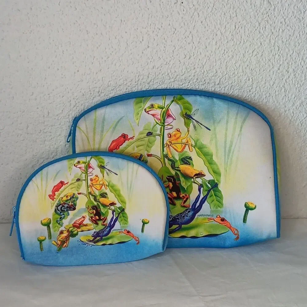 Vintage Salamander 1996 Cosmetic Accessory Makeup Bag Set Travel Frogs